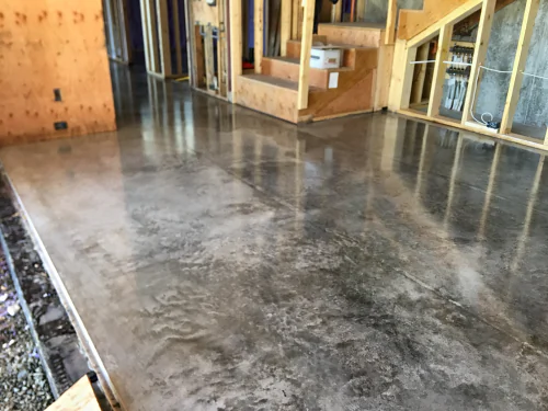 A cream polish, up to 3,000 grit, running to the stair of a framed-out interior