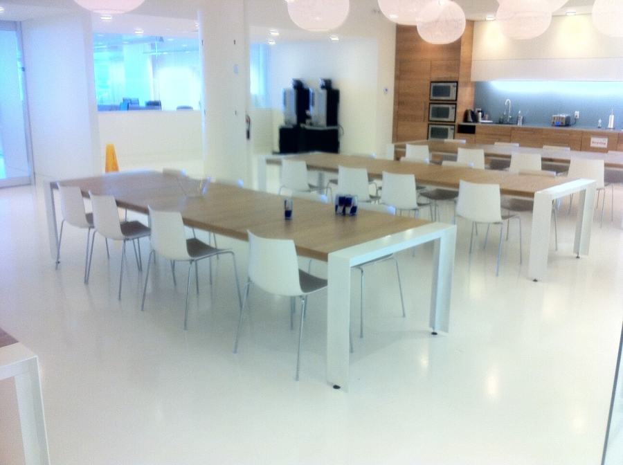 Polished concrete floor in a staff dining area